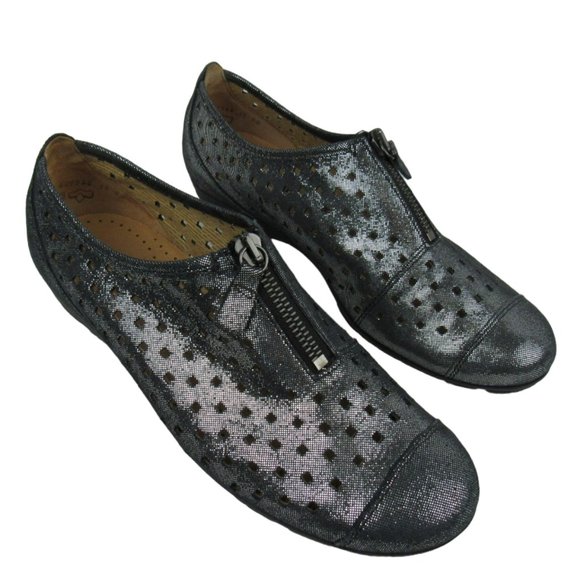 Gabor Hovercraft Dark Gray Shimmer Perforated Flats Zip Up Womens Sz 6 Portugal - Picture 3 of 8
